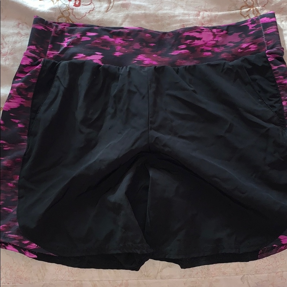 purple and black shorts